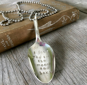 Stamped spoon necklace I love you to the moon and back