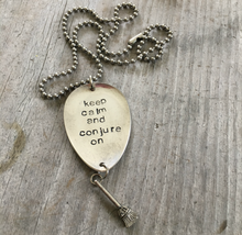 SALE Stamped Spoon Necklace - KEEP CALM AND CONJURE ON - #1842