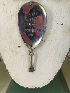 SALE Stamped Spoon Necklace - KEEP CALM AND CONJURE ON - #1842