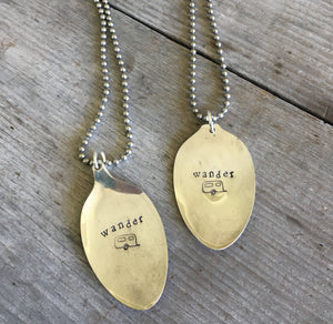 Stamped Spoon Necklace Wander with Airstream Trailer