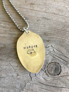 Silverware Necklace Hand Stamped Wander with Airstream Trailer