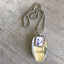 Handcrafted LOVE stamped spoon necklace with pewter photo frame on vintage 1970s ball chain, upcycled silverware jewelry