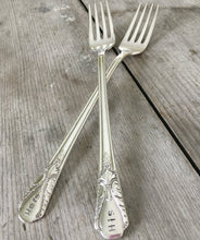Vintage silverplate forks handstamped his and hers for wedding cake at vintage wedding