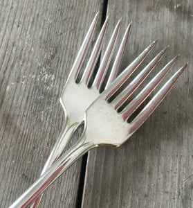 Close up of fork tines on I do Me Too on Vintage Pickwick Wedding cake forks