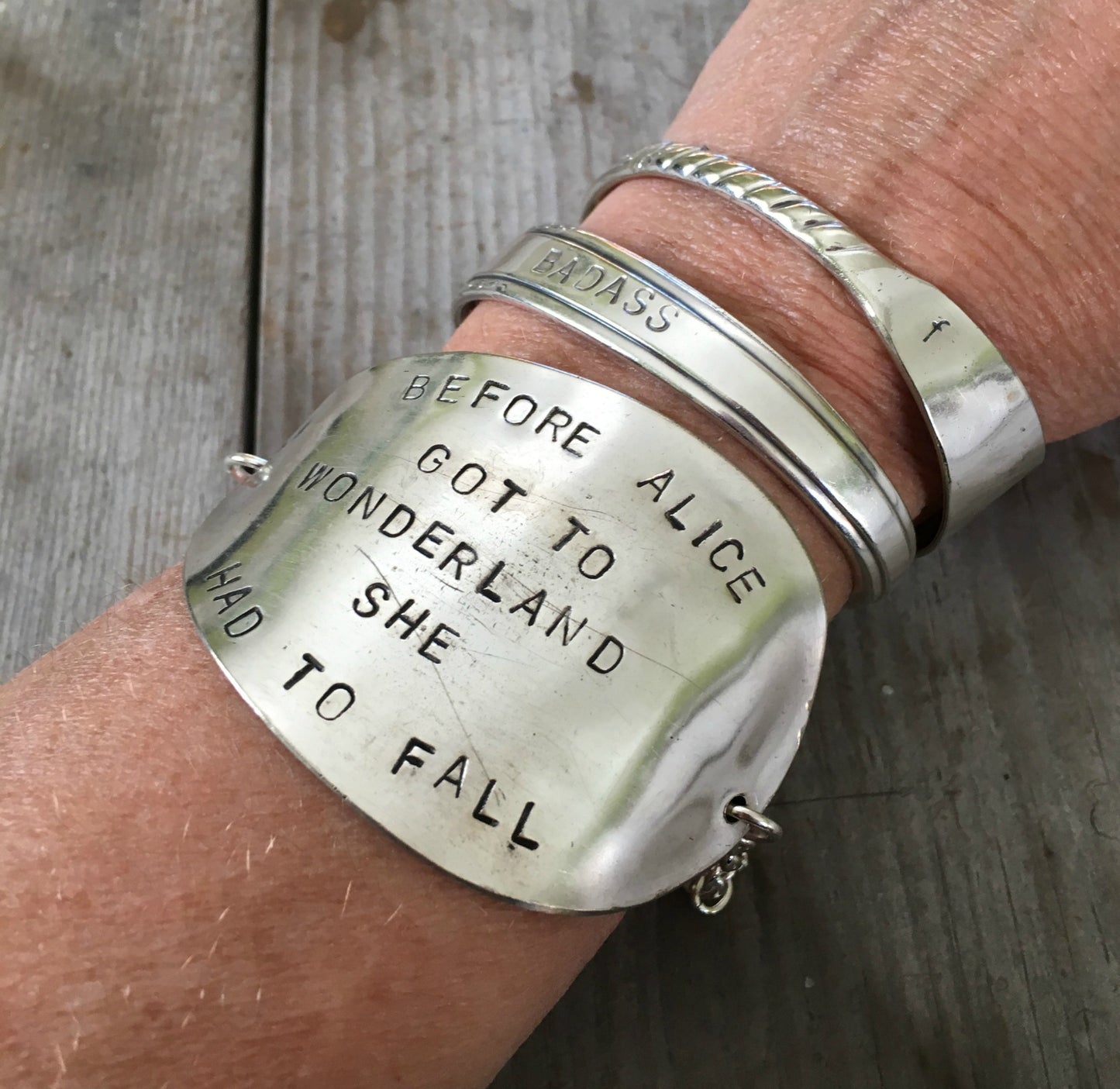 Spoon bracelet shown on model wrist