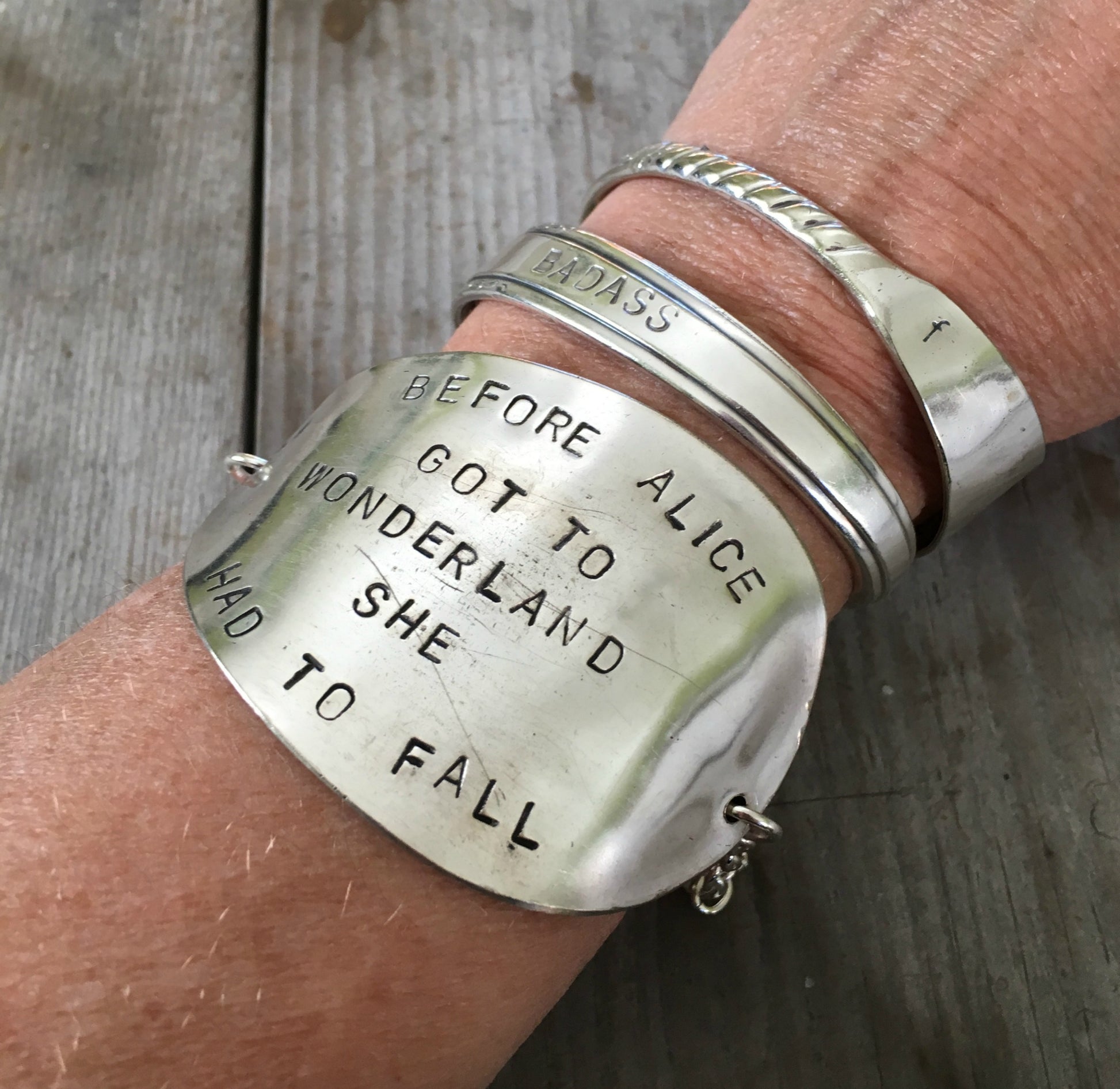 Spoon bracelet shown on model wrist