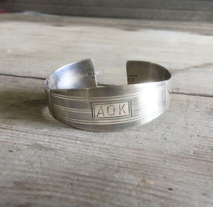 Sterling Cuff Bracelet from Watrous Manufacturing Monogrammed AOK
