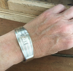 UPcycled Sterling Napking Ring Cuff Bracelet Shown on Model