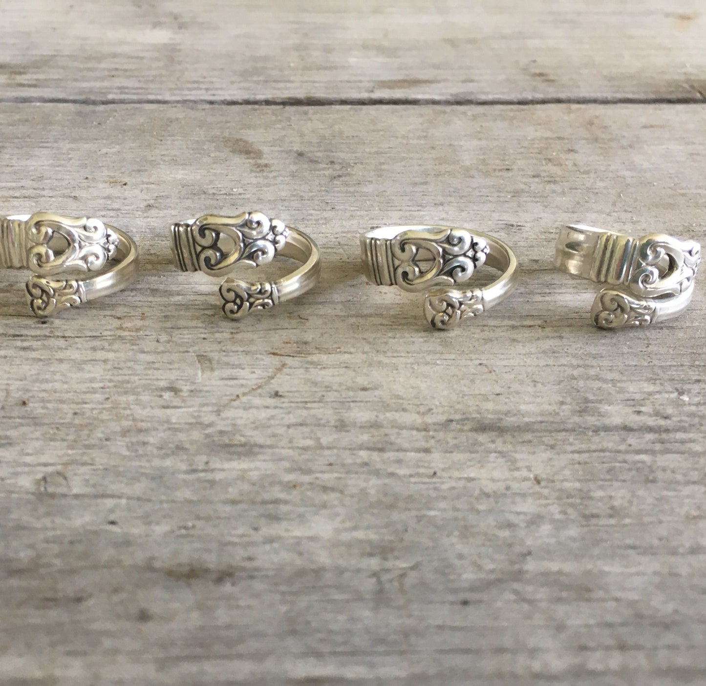 Set of 4 Sterling Spoon Rings of International Silver Royal Danish pattern