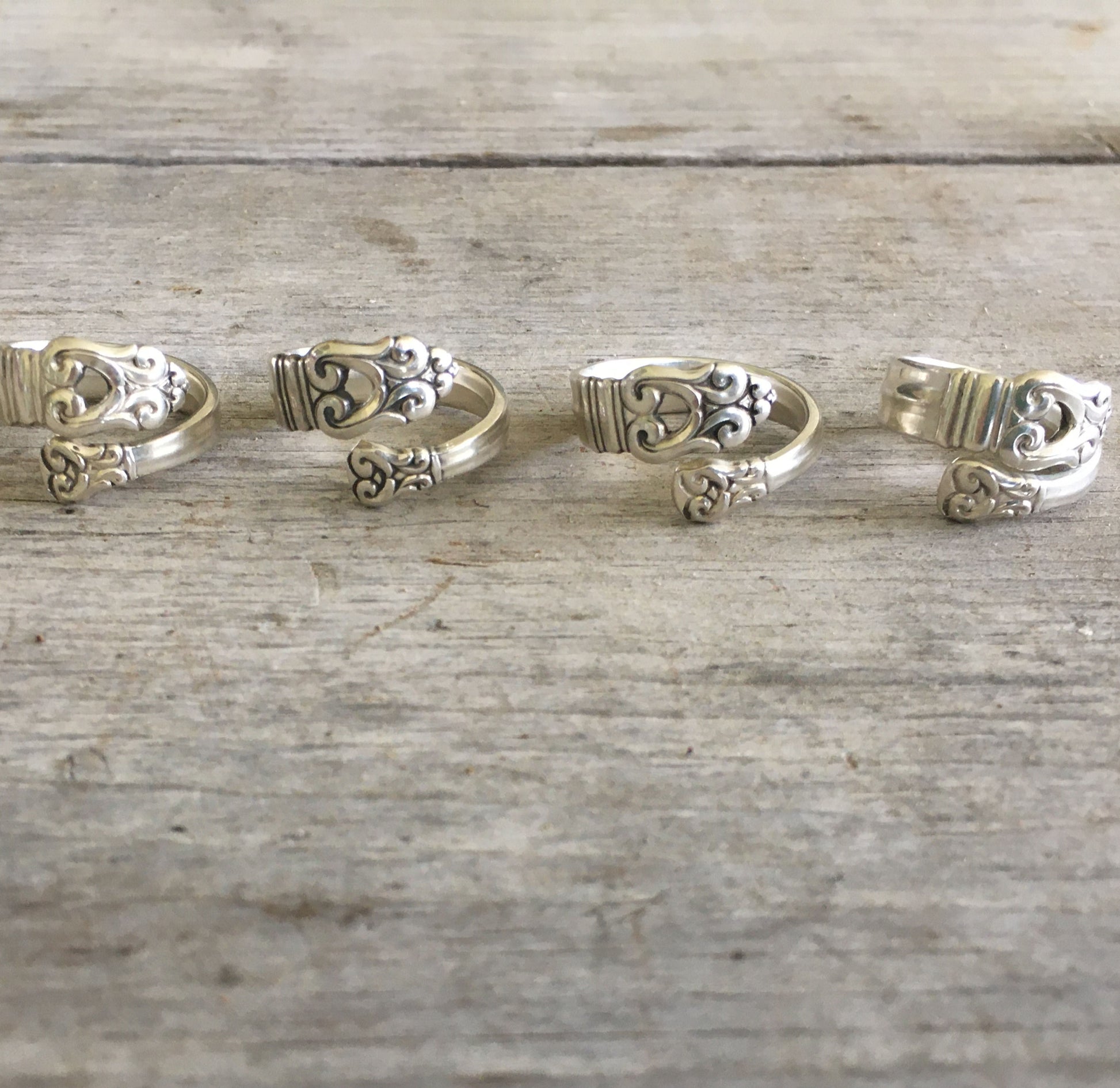 Set of 4 Sterling Spoon Rings of International Silver Royal Danish pattern
