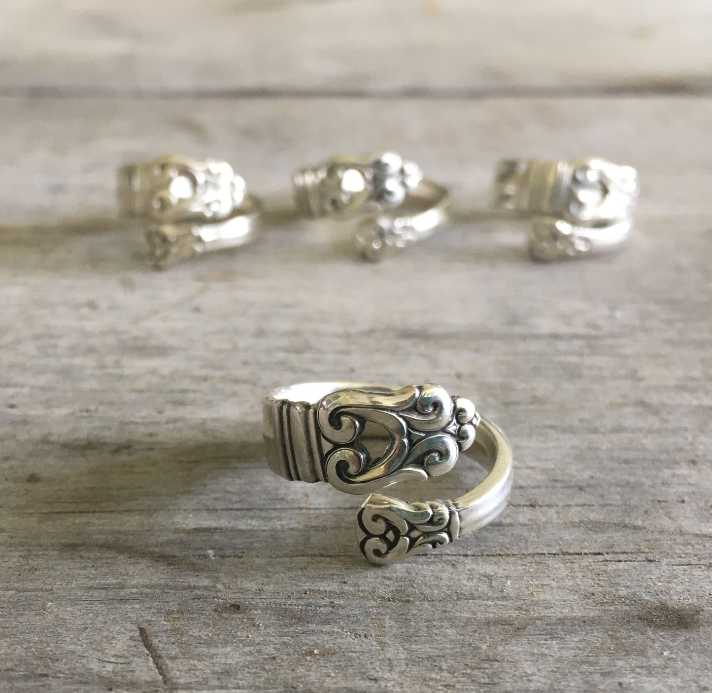 Sterling silver Royal Danish spoon ring by International Silver featuring clean Scandinavian design from 1939