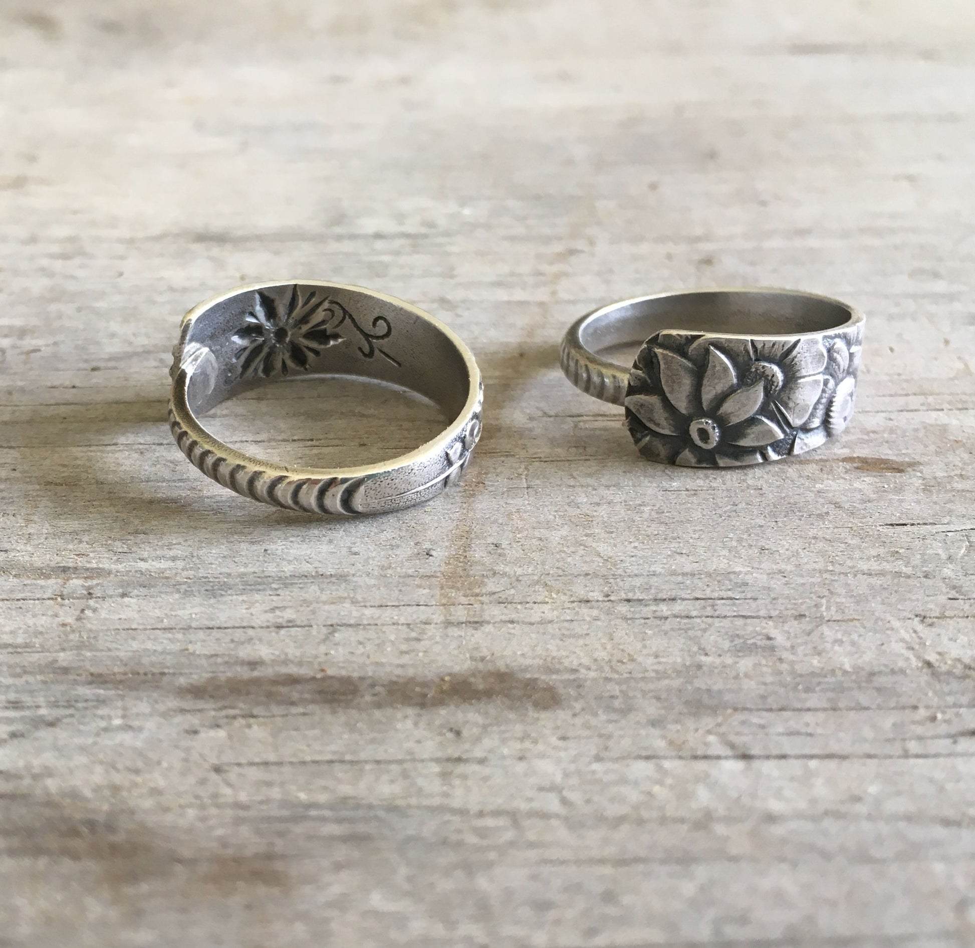 Inside pattern detail of Gorham Dehli sterling spoon ring - Sterling spoon ring - handcrafted from upcycled vintage silverware - Laughing Frog Studio
