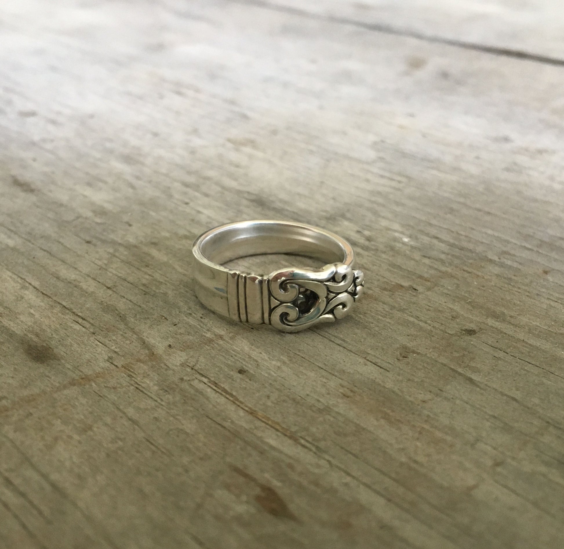 Royal Danish sterling ring showing clean Scandinavian lines from 1939 International Silver pattern - Sterling spoon ring - handcrafted from upcycled vintage silverware - Laughing Frog Studio