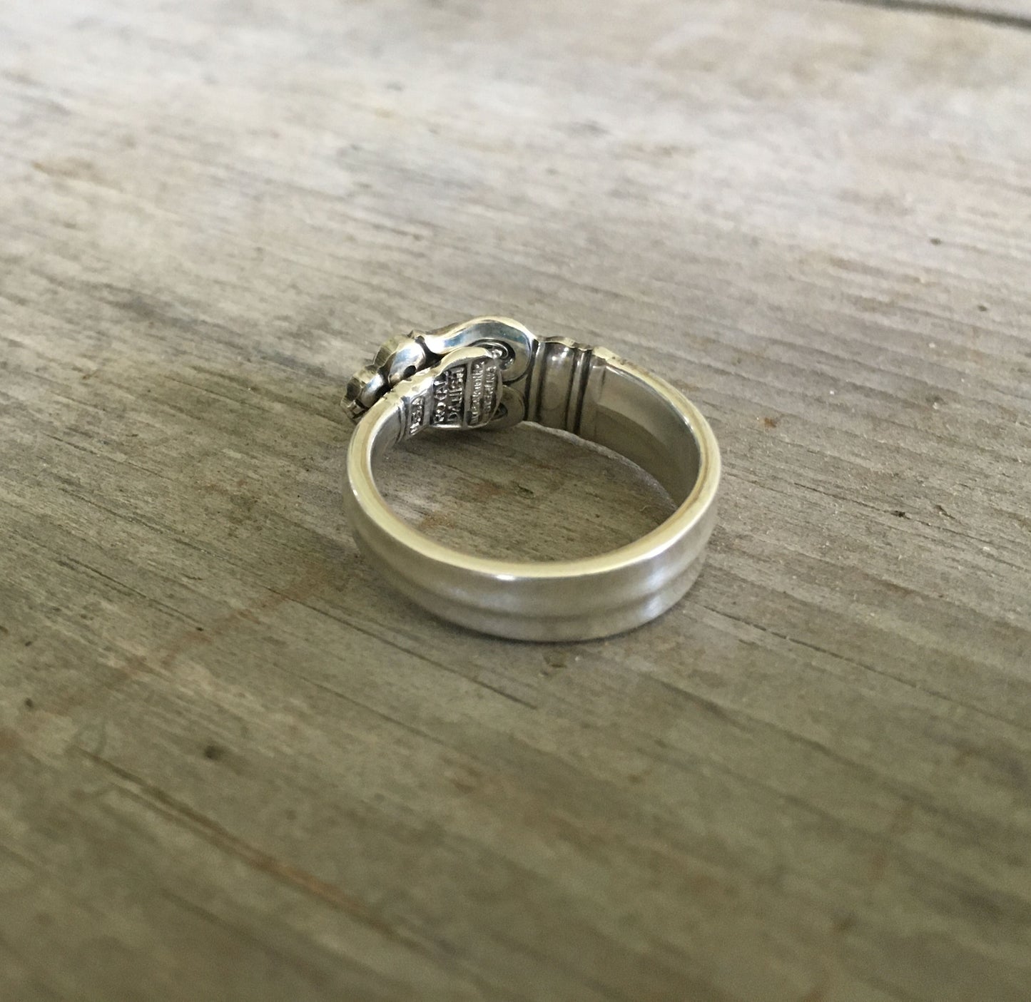 Interior view of Royal Danish sterling silver demitasse spoon ring - Sterling spoon ring - handcrafted from upcycled vintage silverware - Laughing Frog Studio