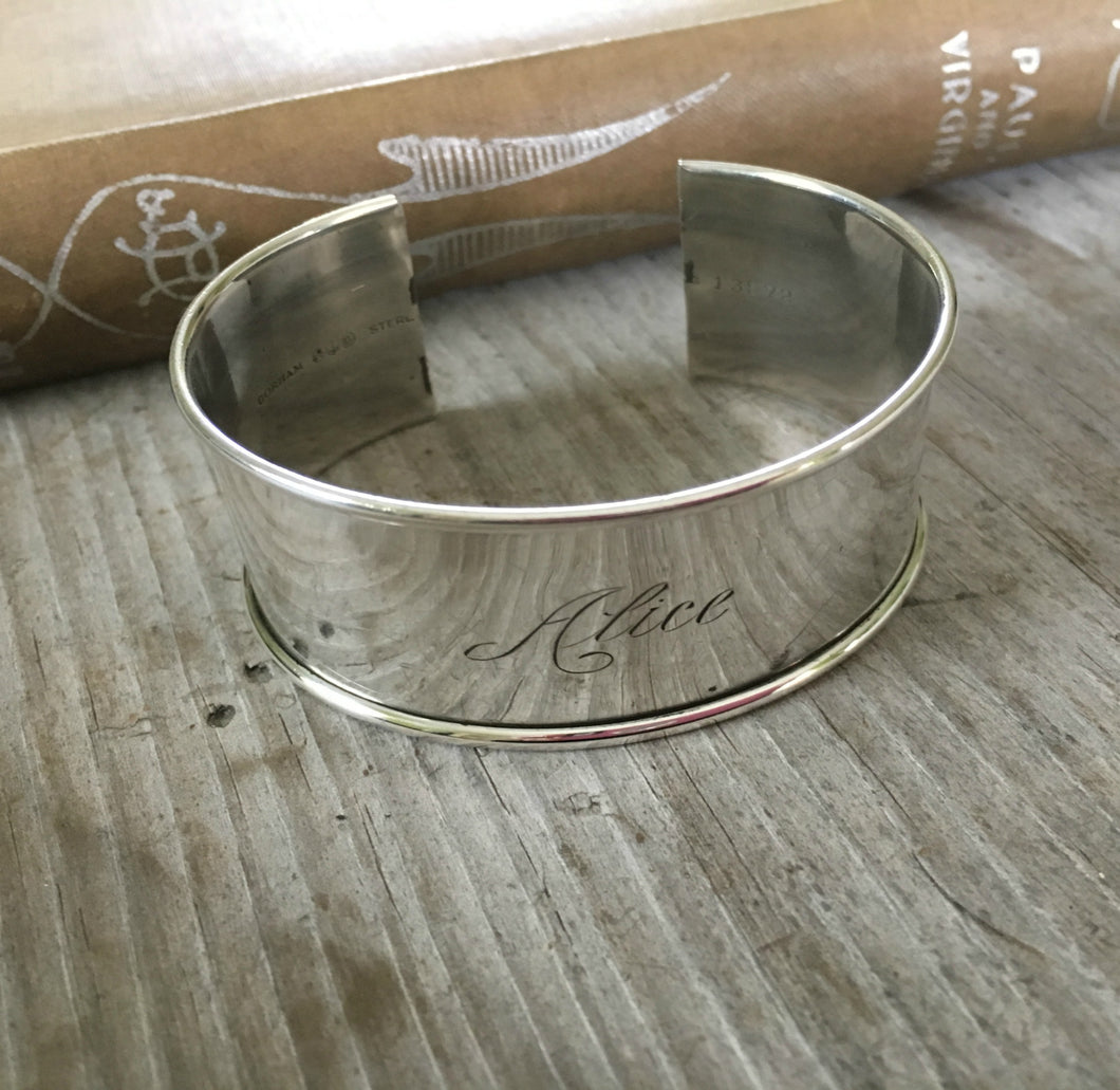 Sterling napkin ring cuff bracelet monogrammed Alice