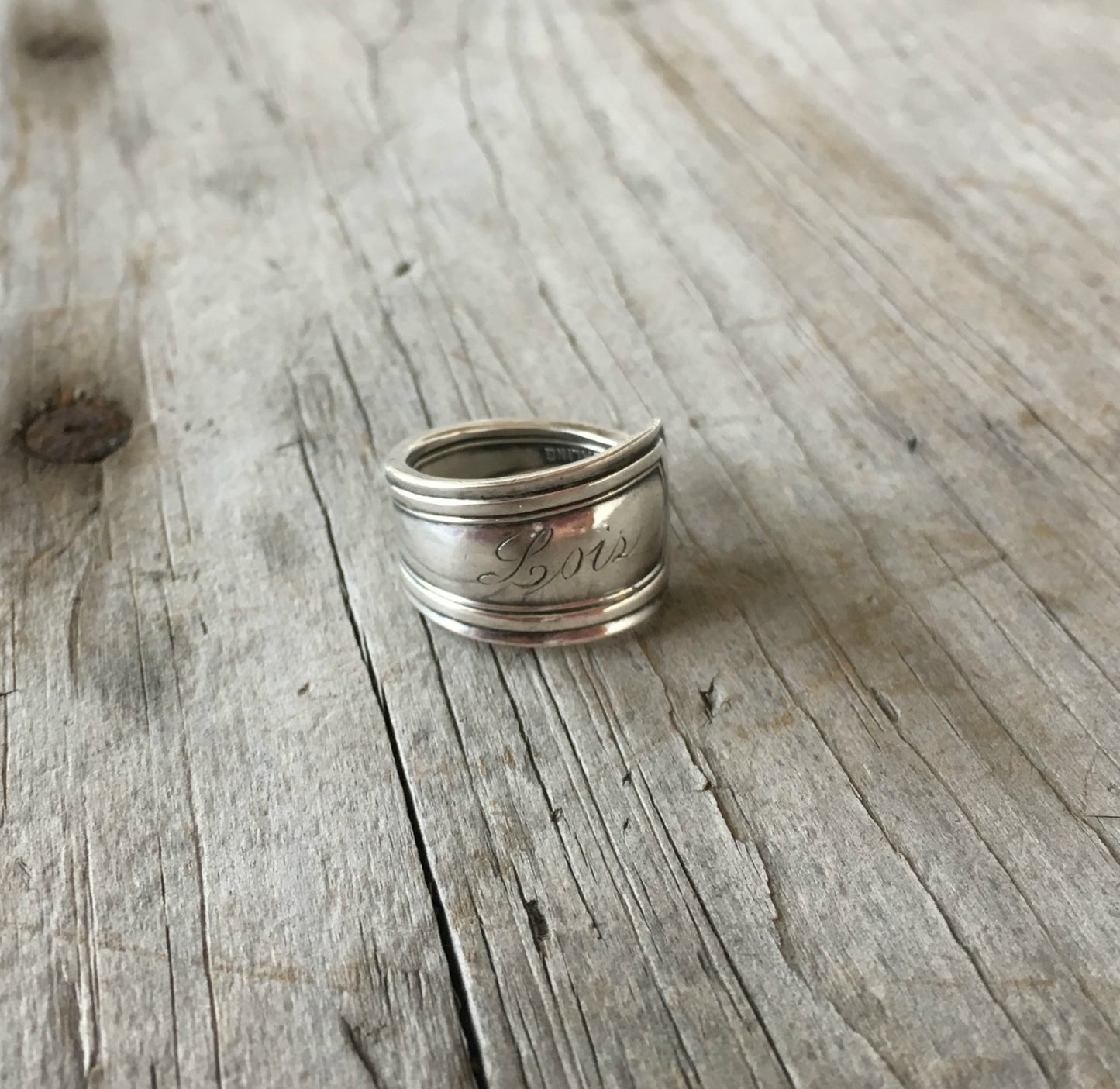 Sterling silver Lois spoon ring crafted from vintage child's fork - upcycled Federal style jewelry