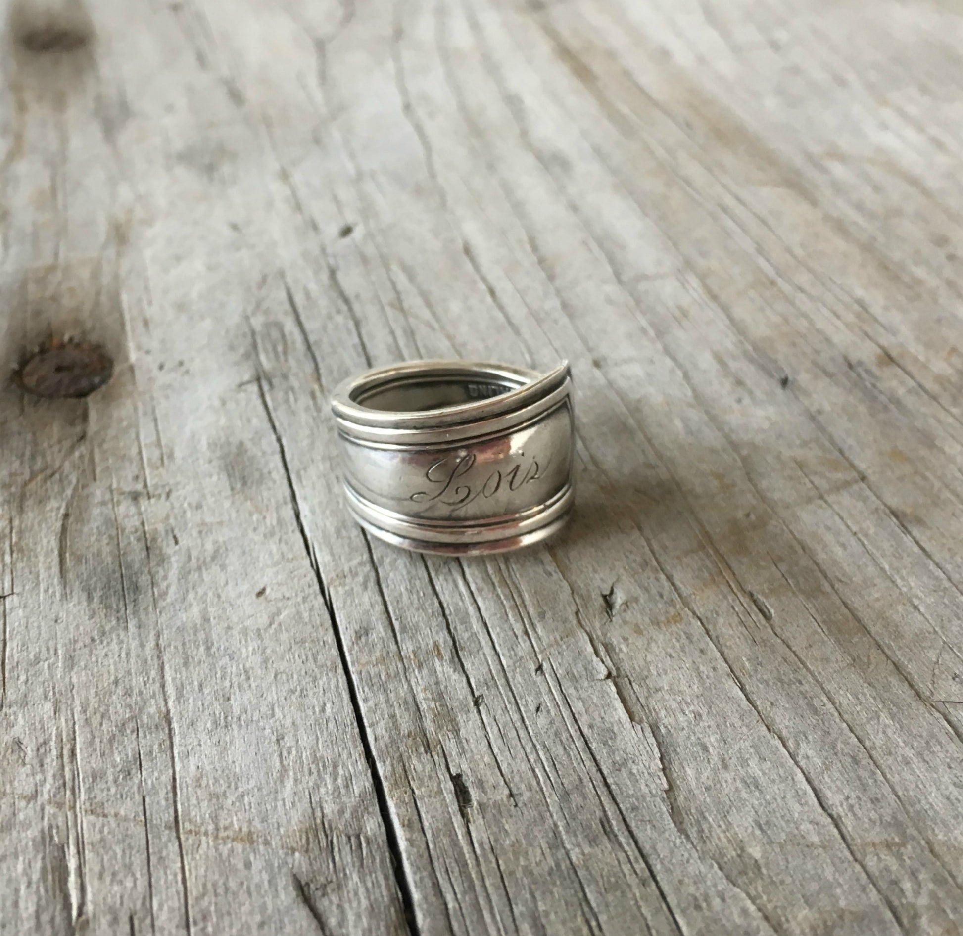 Sterling silver Lois spoon ring crafted from vintage child's fork - upcycled Federal style jewelry