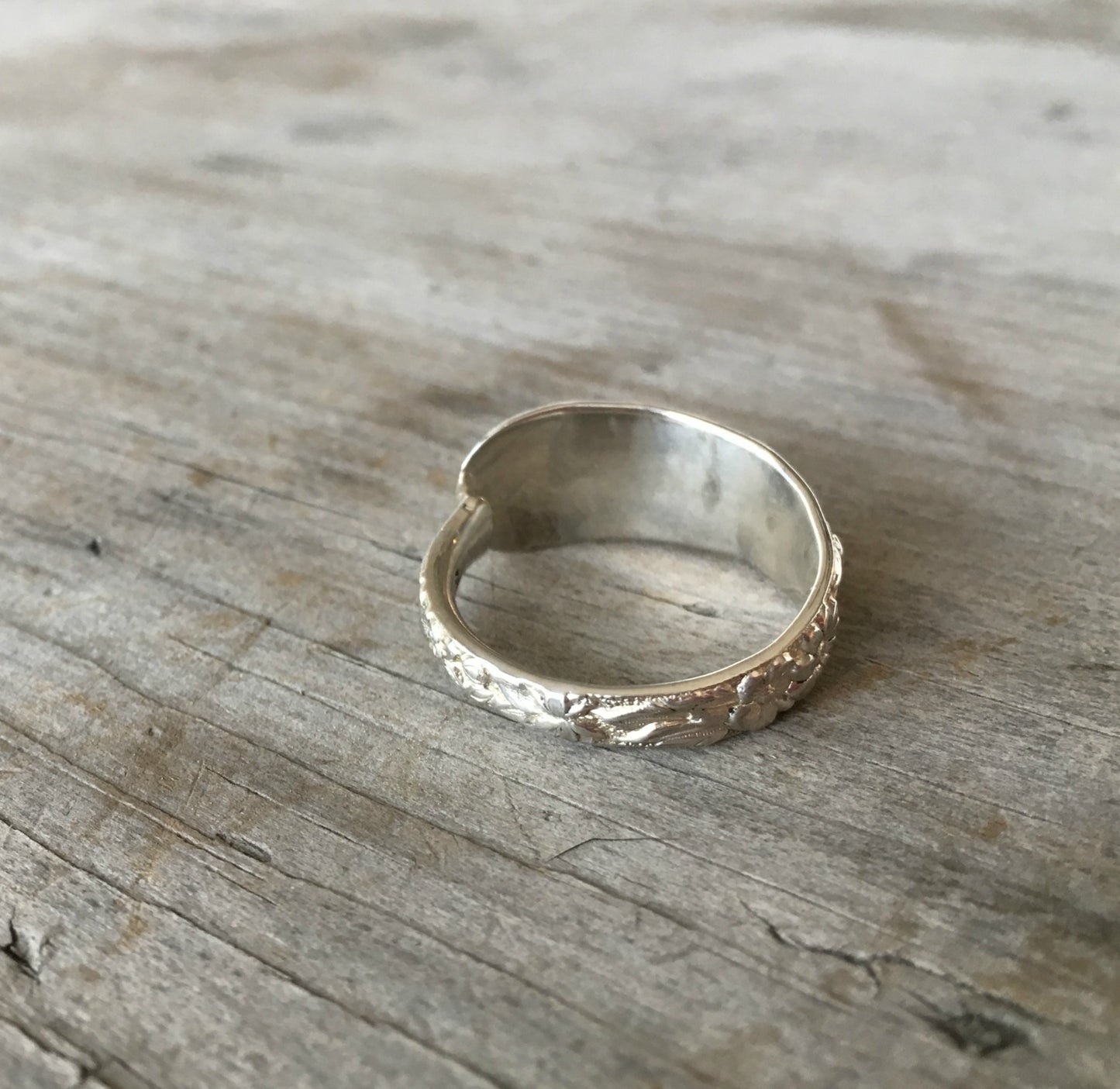 Inside view of Sterling Silver Spoon Ring From Demi Tasse Spoon with Floral Relief