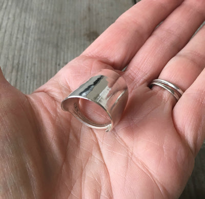 Sterling Whole Spoon Cuff Ring Shown In Hand for Scale
