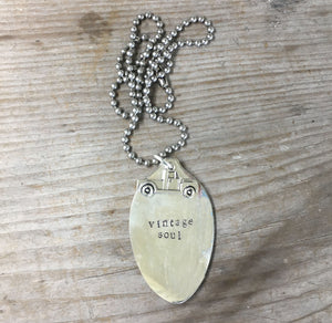 Hand Stamped Spoon Necklace that reads Vintage Soul and is adorned with a pickup truck charm