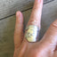 Duchess sterling silver spoon ring worn on hand showing fit - Sterling spoon ring - handcrafted from upcycled vintage silverware - Laughing Frog Studio