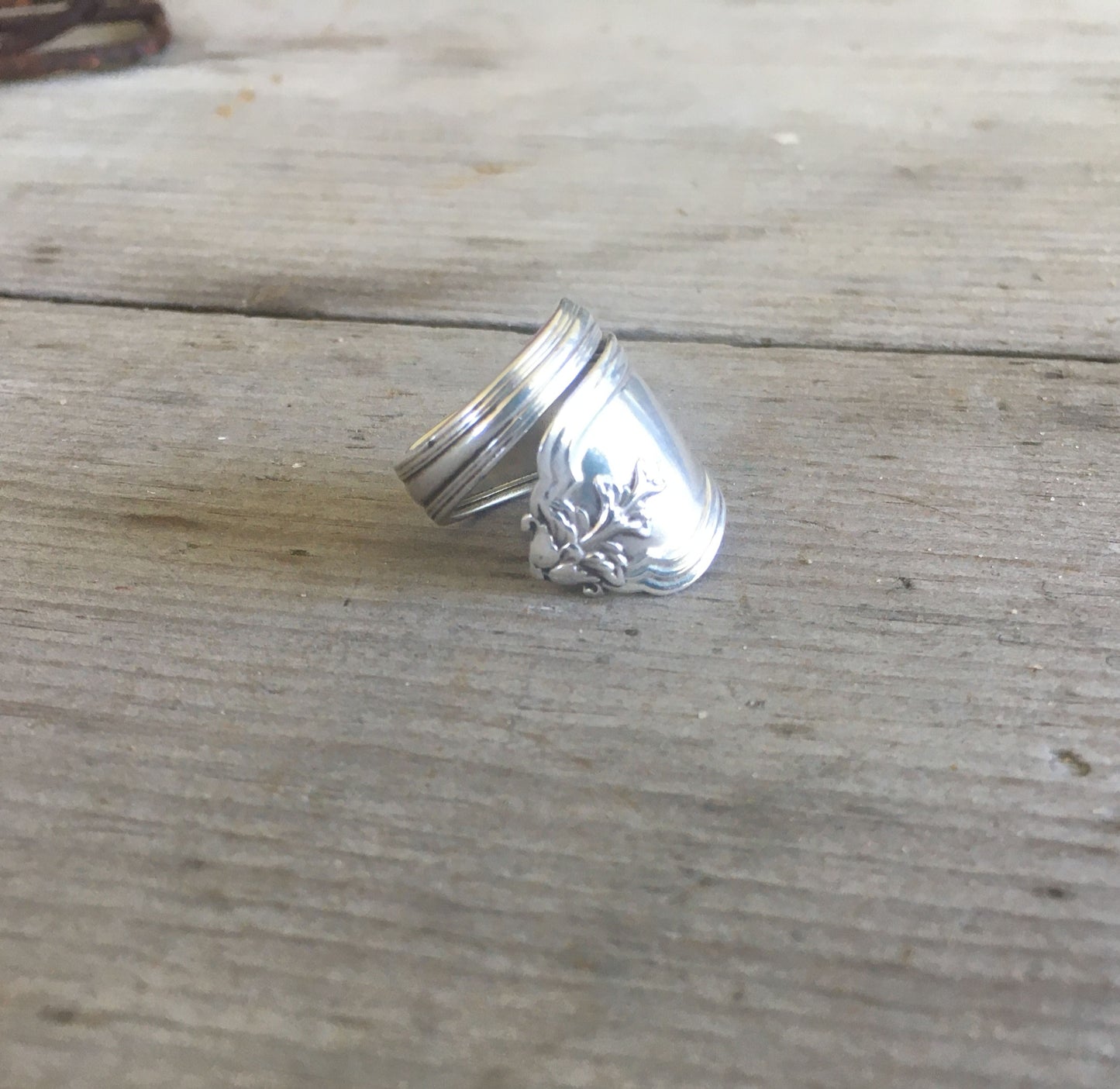 1906 Whiting Duchess demitasse spoon transformed into artisan sterling silver botanical ring - Sterling spoon ring - handcrafted from upcycled vintage silverware - Laughing Frog Studio