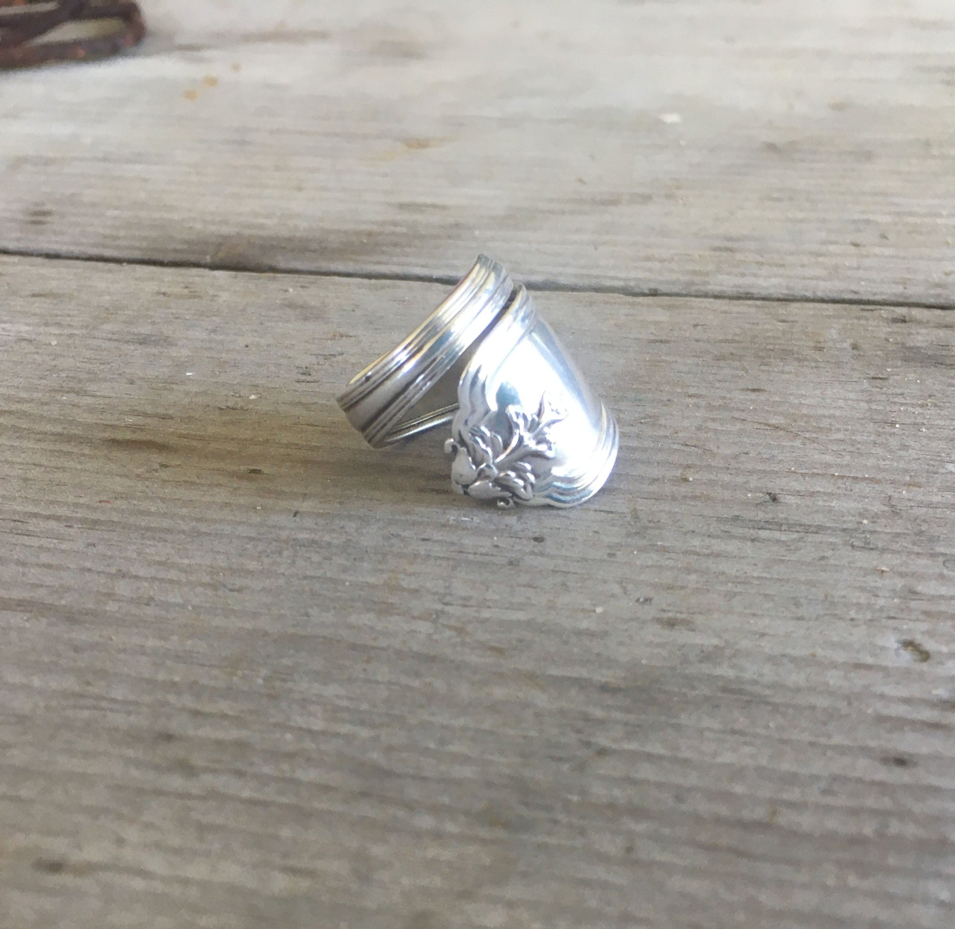 1906 Whiting Duchess demitasse spoon transformed into artisan sterling silver botanical ring - Sterling spoon ring - handcrafted from upcycled vintage silverware - Laughing Frog Studio