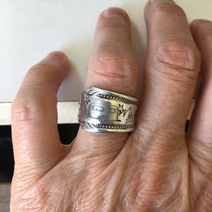 Stamped Spoon Ring shown on model