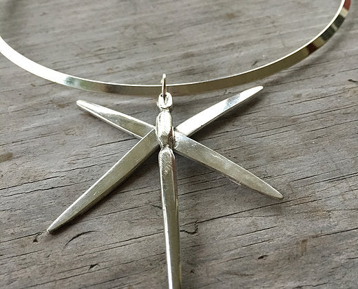 Dragonfly from Fork Tines Necklace on Silverplate Cuff - #3668