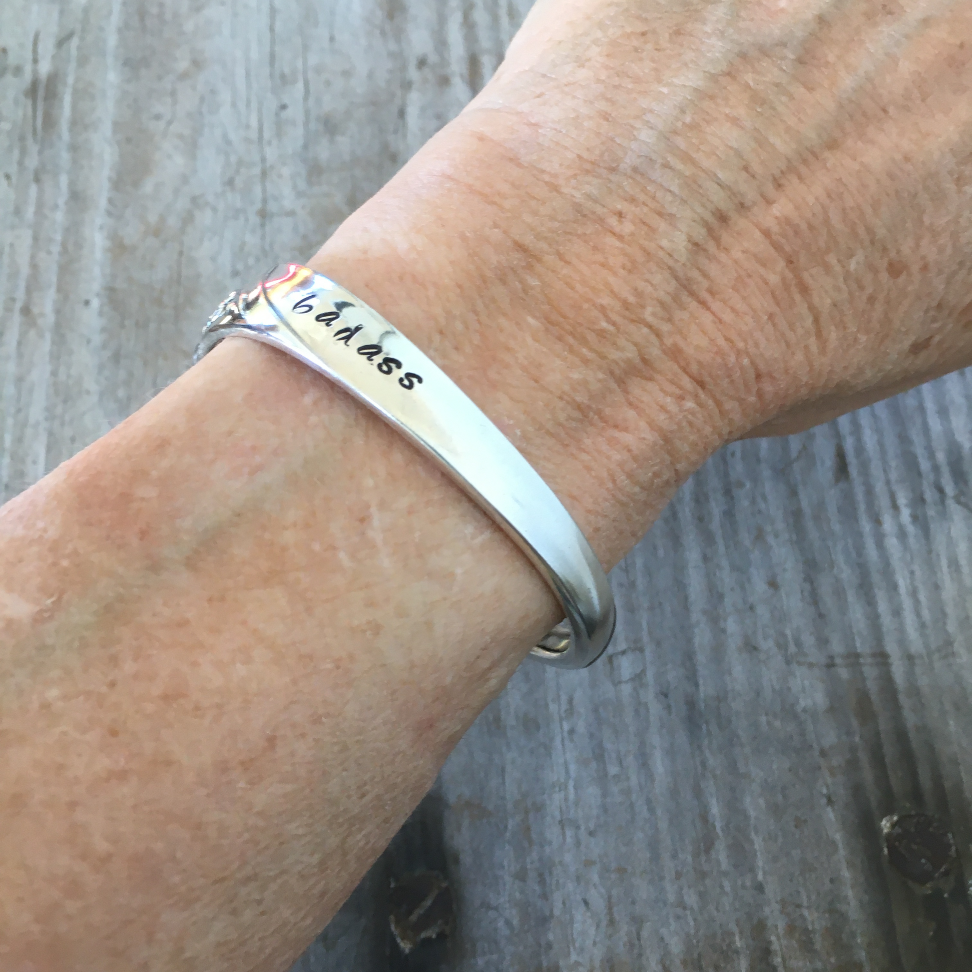 Spoon Cuff Bracelet Hand Stamped BADASS