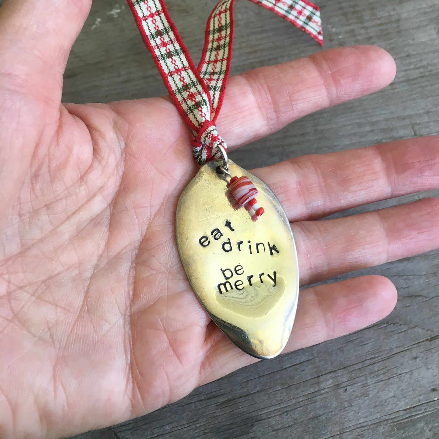Stamped Spoon Ornament - EAT DRINK BE MERRY - #2059
