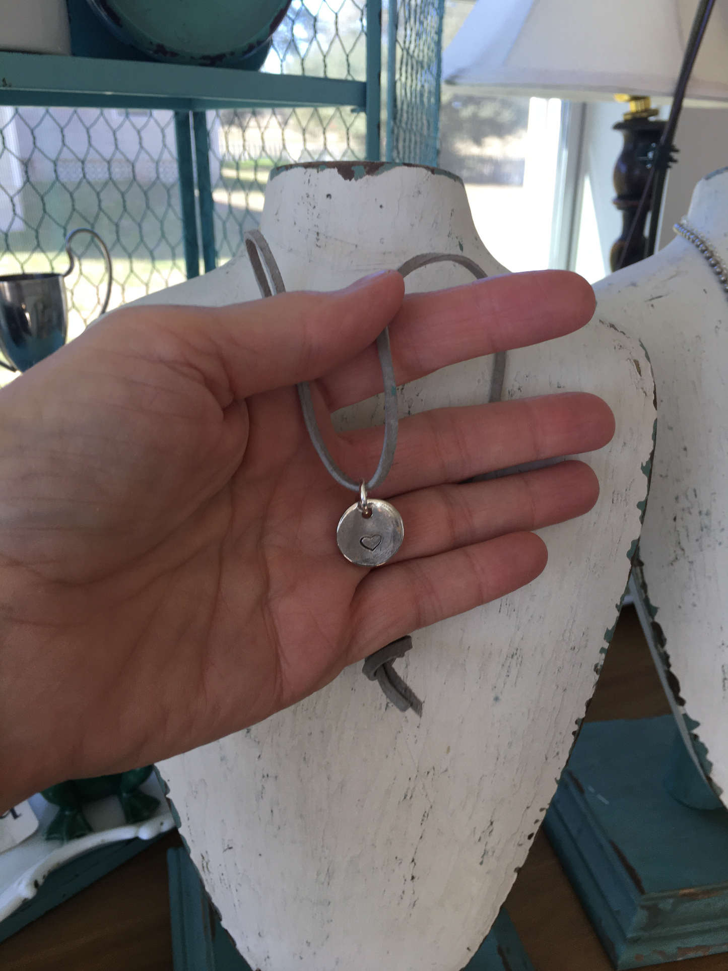 Circle Stamped Spoon Necklace with Heart