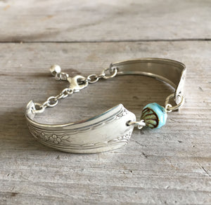Upcycled Silverware Jewelry Spoon bracelet with bead