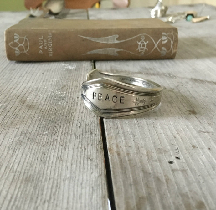 Spoon cuff bracelet handstamped PEACE