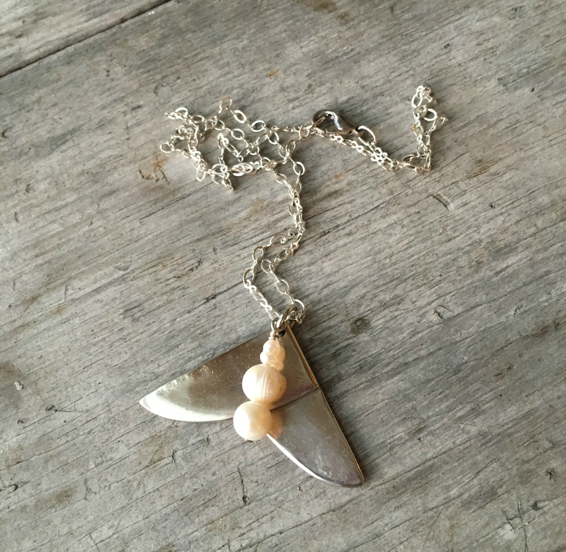 Recycled Spoon Artisan Necklace with Cultured Pearl Beads