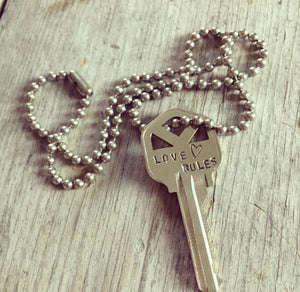 Stamped Key Necklace - LOVE RULES - #3466
