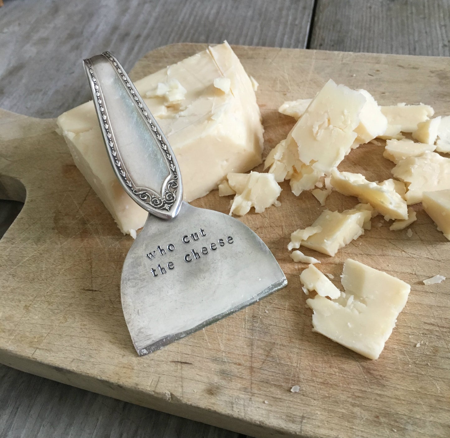 Spoon Cheese Knife Hand Stamped with Who Cut the Cheese